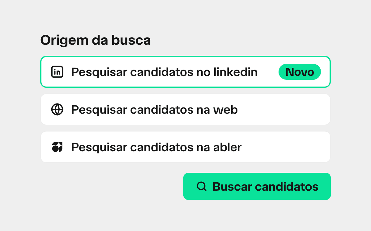 Origem da busca no abler ATS: pesquisar candidatos no LinkedIn, na web e no banco de talentos da abler